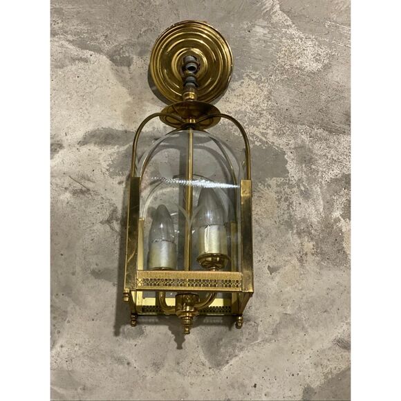 Vintage Brass and Etched Glass Hall Lantern Light Pendant Flush Mount Floral Mot - Picture 2 of 12